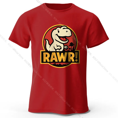 Men's Rawr Printed T-Shirt 100% Cotton Oversized Dinosaur Graphic Tees for Women Summer Tops Kawaii Streetwear