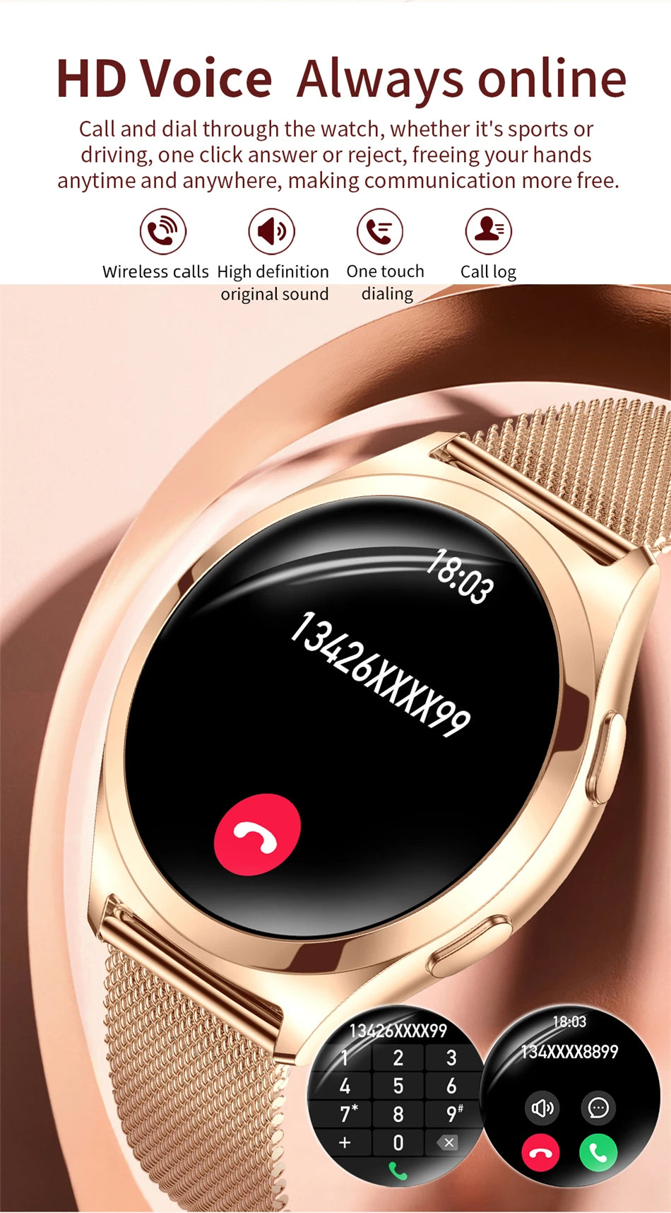 1.27inch AMOLED Women's Smart Watch Custom Watch Face Smartwatch Ladies Heart Rate Monitoring Bluetooth Call Waterproof Bracelet