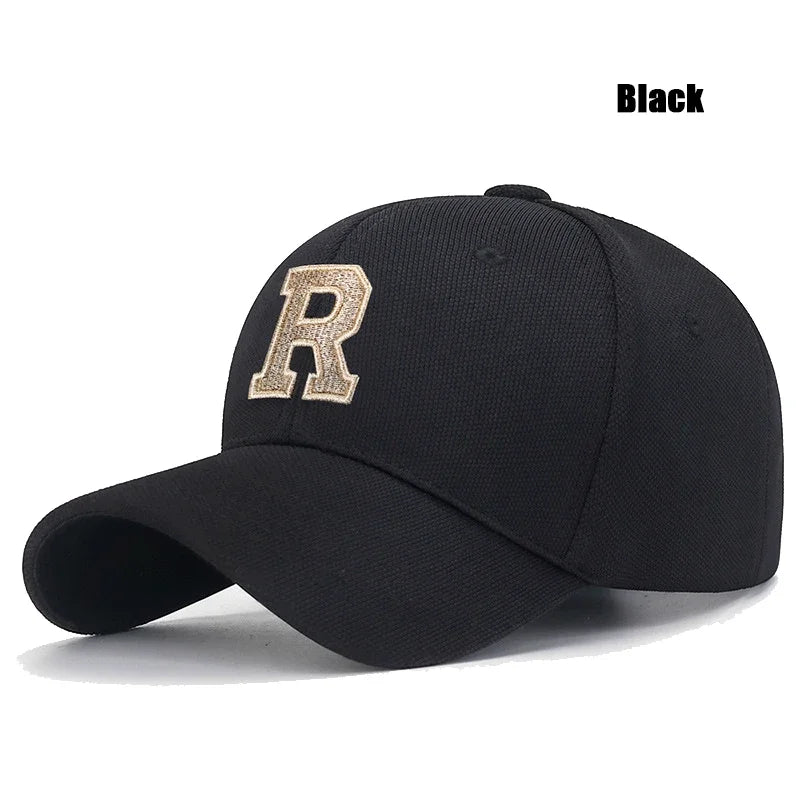 Brand New High Quality R Letter Gold Thread 3D Embroidery Adjustable Elastic Pineapple Cloth Baseball Cap Trucker Hats