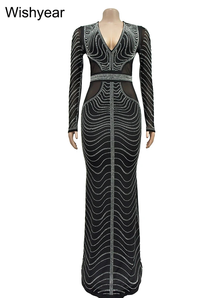 Evening Dresses: Luxury Formal Occasion Diamonds Rhinestones Deep V-neck