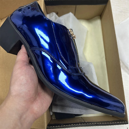 Blue Height Increase Men Shoes High Heels Dress Shoes Formal Wedding Slip-On Leather 38-46 Career Work Shoes