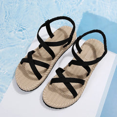 Rome Sandals Shoes Woman Cross Belt Sandals Flat Beach Sandalias Ladies