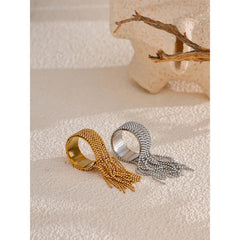 Statement Stainless Steel Chain Tassel Finger Ring Adjustable 18K PVD Plated