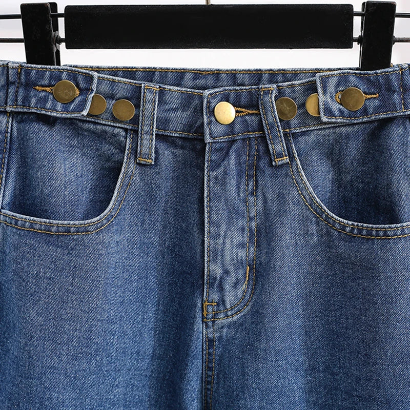 Plus Size Jeans For Women High Waist Buttons Up Korean Fashion Large Size