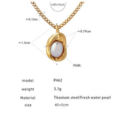 Fashion Inlaid Pearls Pendant Necklace for Women Luxury Design Stainless Steel Cuban