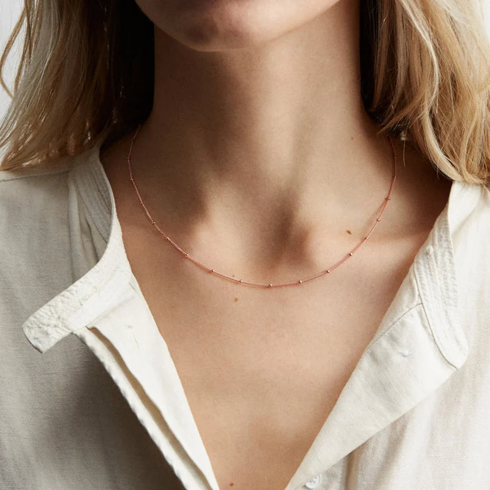 SUNIBI Stainless Steel Chain Necklace for Women Gold Color Thin Choker Bead Chain Necklace Jewelry Wholesale Dropshipping