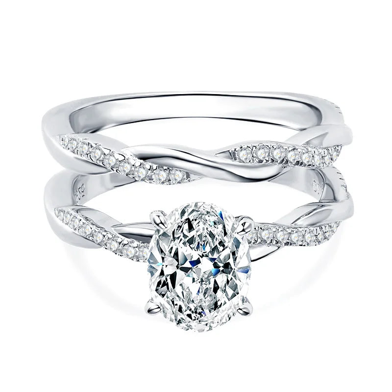 OXTAO 7x9mm 2.0 Carat  Oval Cut Moissanite Engagement Ring Set 925 Sterling Sliver Wedding Promise Bands Jewelry for Women