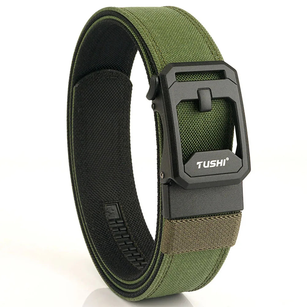 TUSHI Hard Tactical Belt for Men Sturdy Nylon Metal Automatic Buckle Police Duty Military Belt Outdoor Girdle IPSC Accessories