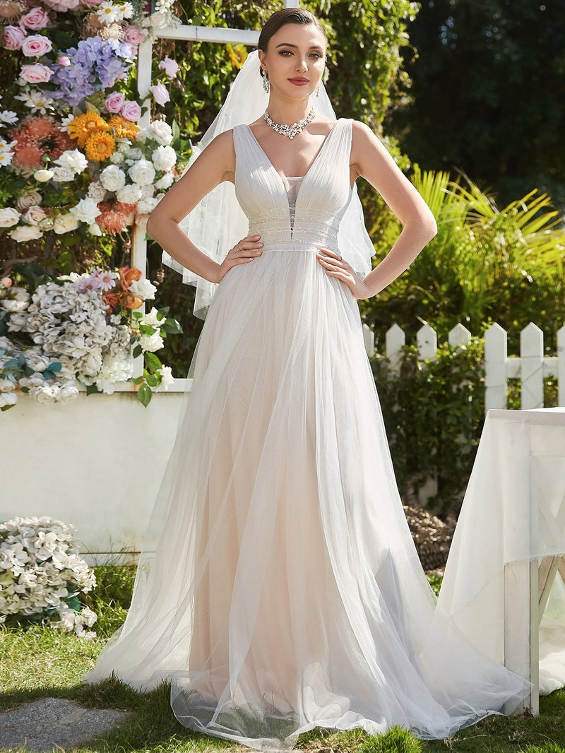 White Bridesmaid Dresses: Wedding Dresses Deep V-neck Backless Sleeveless