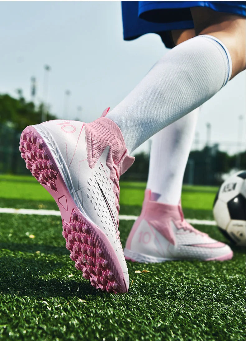 Mens Soccer Cleats High Ankle Football Shoes Long Spikes Outdoor Soccer