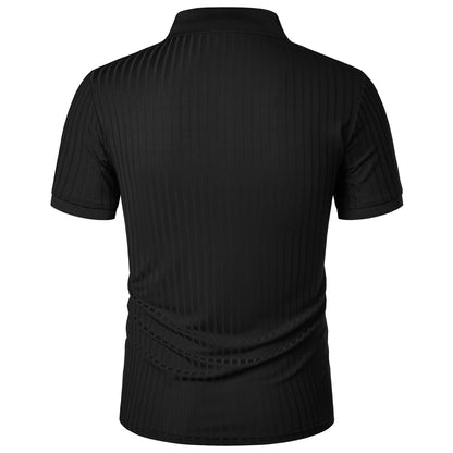 Men's running sports fitness wear summer high stretch vertical short-sleeved POLO shirt slim knit base shirt