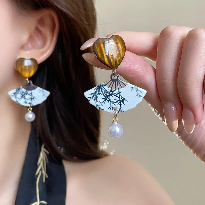 Neo-chinese Style Bamboo Joint Flower Earrings Imitation Pearl Fringe Earring New National Tide Personality  Earrings for Women