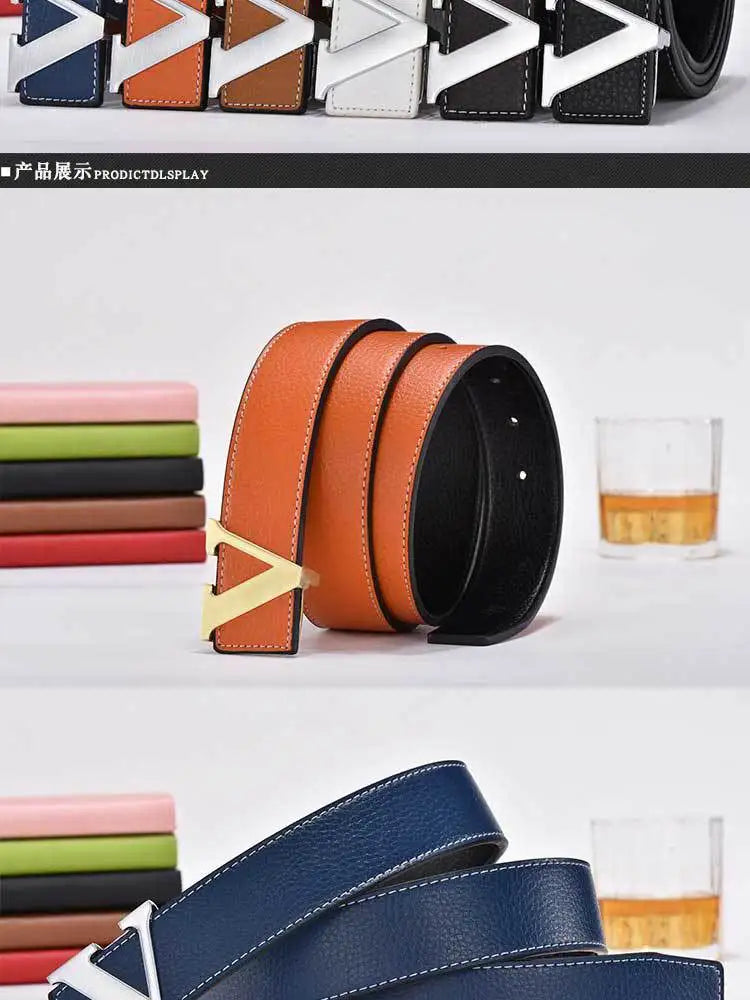 2024 New Temperament Business Men's Belt Letter Metal Button Head Versatile Decorative Jeans Dress Business Men's Belt