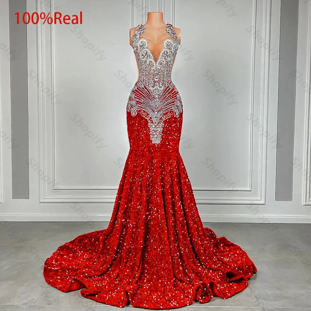Homecoming Dresses: Mermaid Prom Dresses Luxury Silver Crystal Prom Gowns