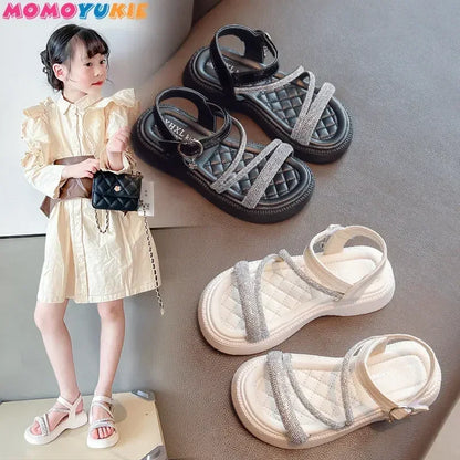 Summer Baby Kid Flats Fashion Party Dress Beach Shoes Outdoor Toddler Rhinestone Soft Sole Girls Princess Sandals 2023 Versatile