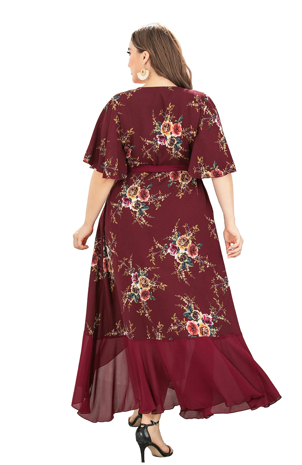 Plus Size Floral Print Maxi Long Bohemian Wrap Dresses For Women