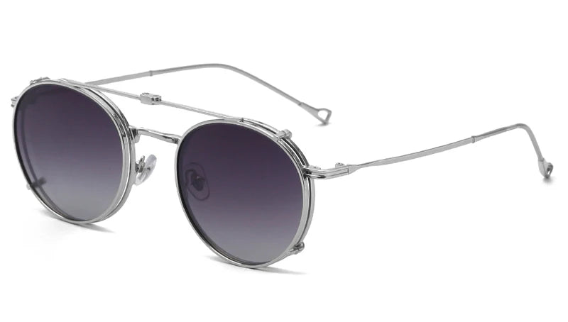 Sunglasses round frame men women metal sunglasses retro flip up eyeglasses