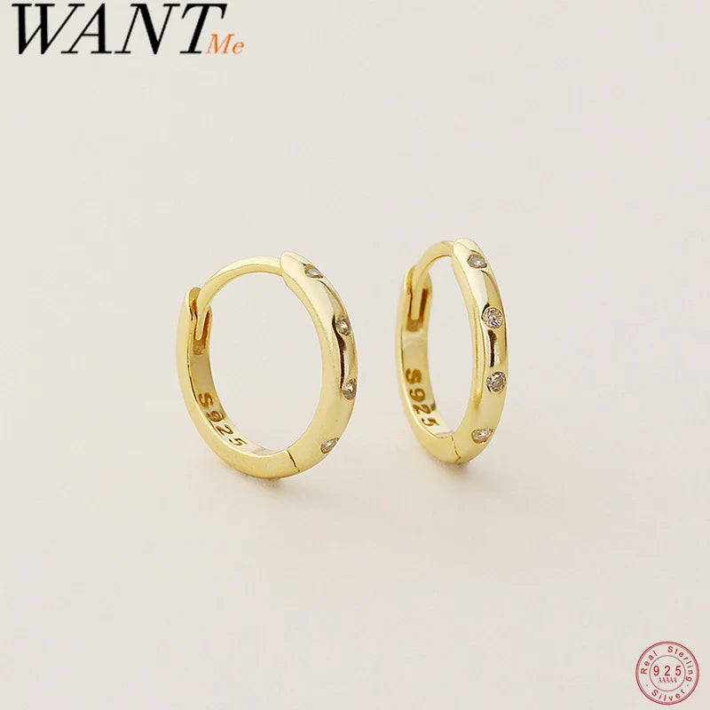 WANTME 925 Sterling Silver Fashion Simple Piercing Ear Closure Statement Stacked Ear Hoop Earrings for Women Huggies Jewelry