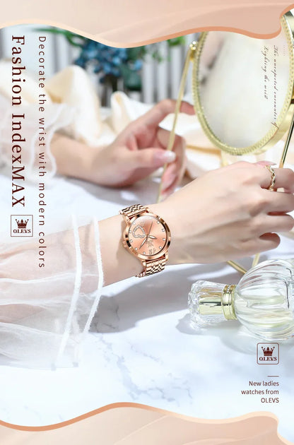 OLEVS 5189 Love Diamond Inlaid Steel Band Women's Quartz Watch