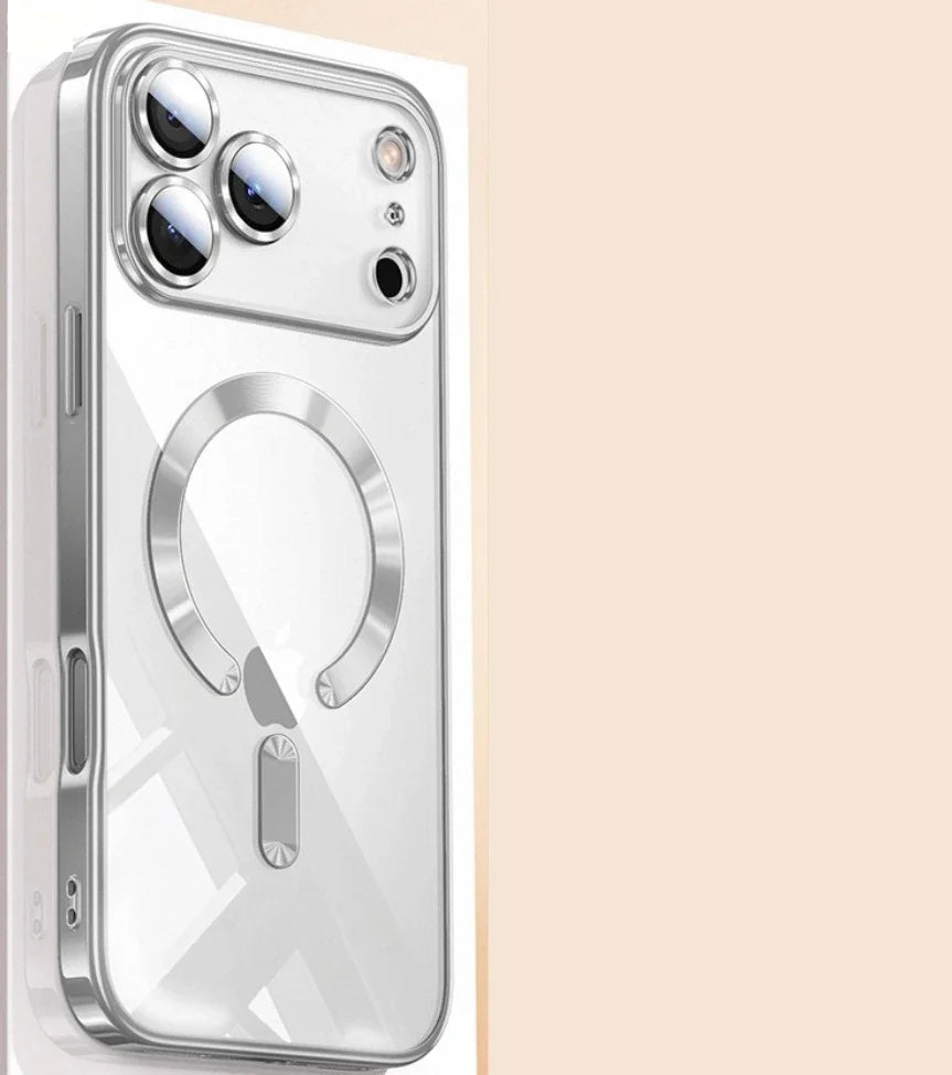 1pc Glossy Electroplated Lens Protector Magnetic Case For Apple 17 17PRO 17AIR 17 Pro Max Supports Wireless Charging
