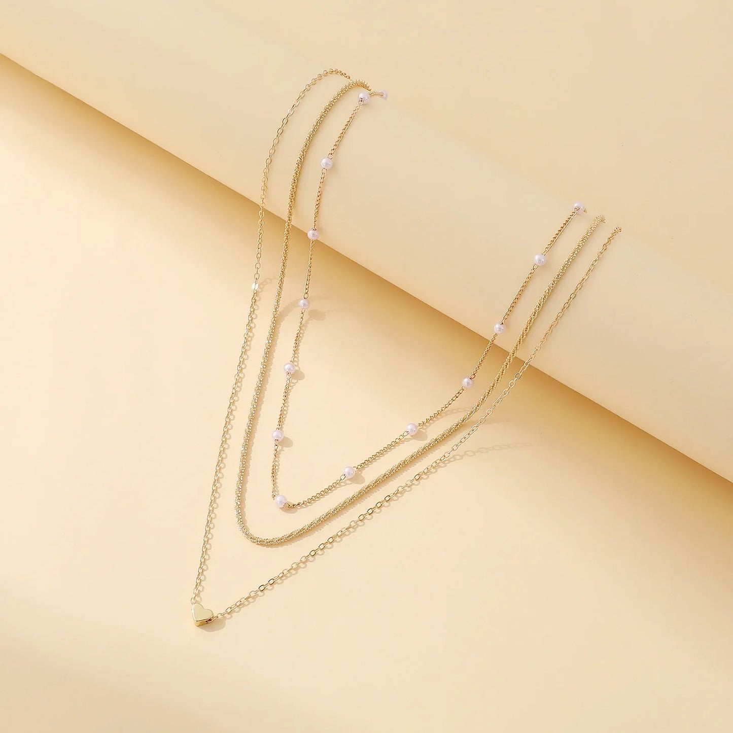 LATS Multilayer Pearl Cross Love Heart Pendant Necklaces for Women Gold Color Fashion Collarbone Neck Chain 2024 Trend Jewelry