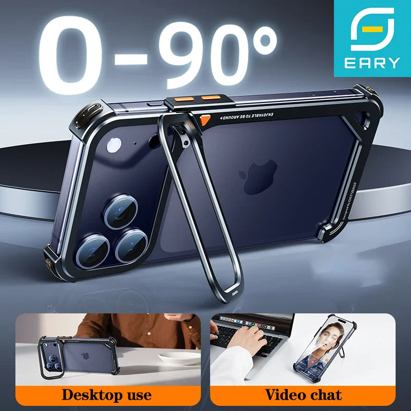 Eary 9-Shaped Phone Case for iPhone 17 Pro Max 17 Pro for Magsafe With Lens Holder Stand Metal Frameless Bumper Anti-Drop Shells