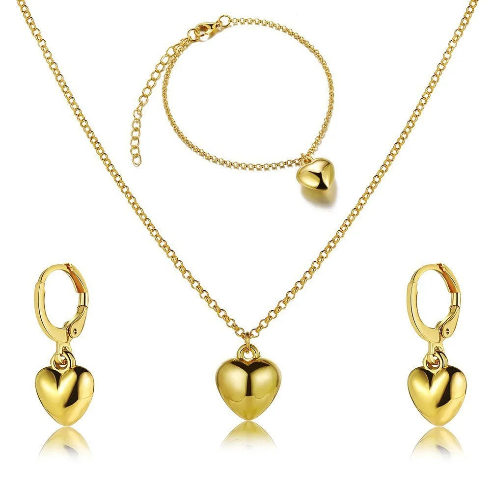 LATS 3 Pcs/Set Round Pearl Pendant Necklace For Women Exquisite Fashion Rhinestone Double  Earring Wedding Jewelry Set Gift