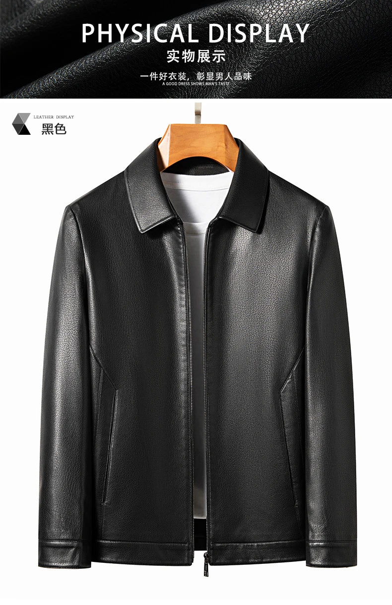 Spring and Autumn Men's Genuine Leather Polo Mock Neck Jacket Fashion