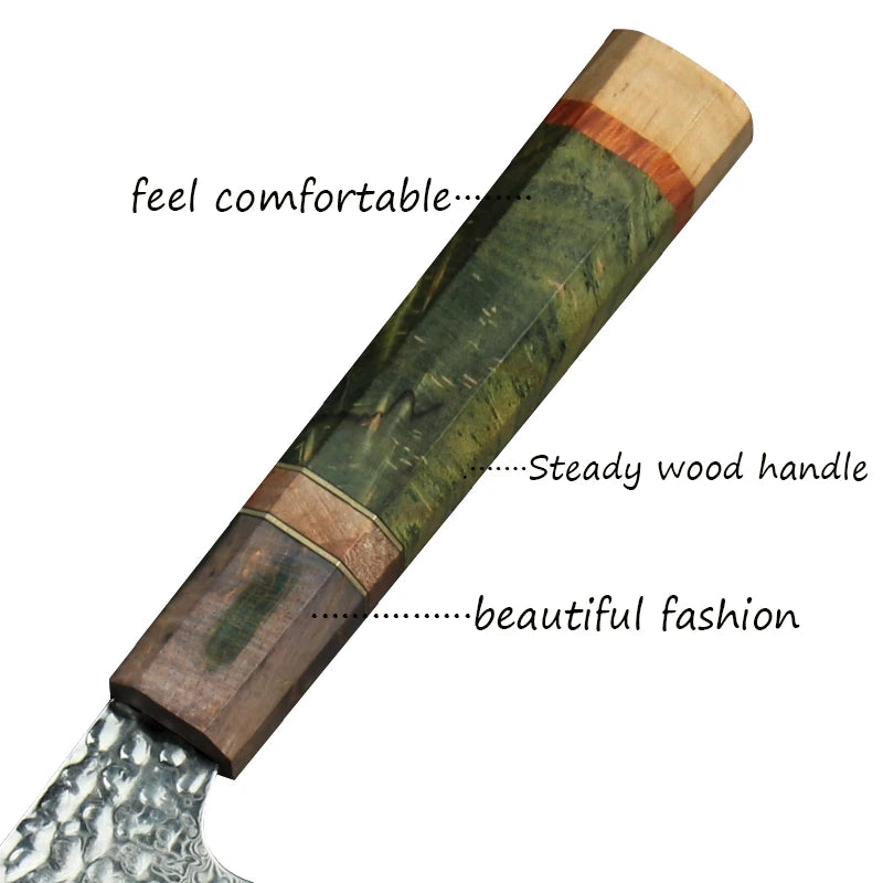 Damascus Chef Knife 8 Inch  Vg10 Japanese Knife Stabilized Colored Wood Handle