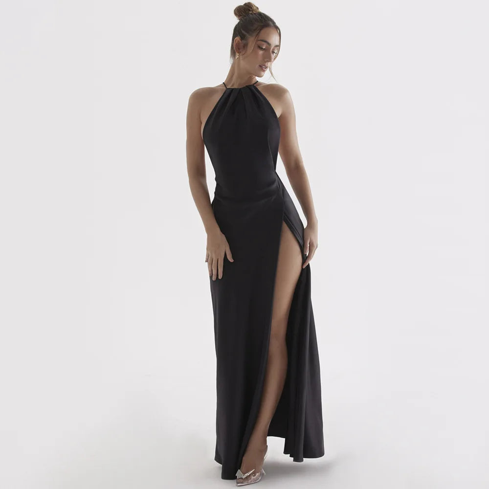 Evening wear Dresses: Maxi Prom Dress Satin Evening Dresses