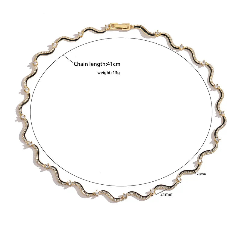 HECHENG,Fashion Enamel Chains Necklace Bracelet Jewelry Sets Brass Chain Wave Multicolor Women Wholesale Wedding Gifts