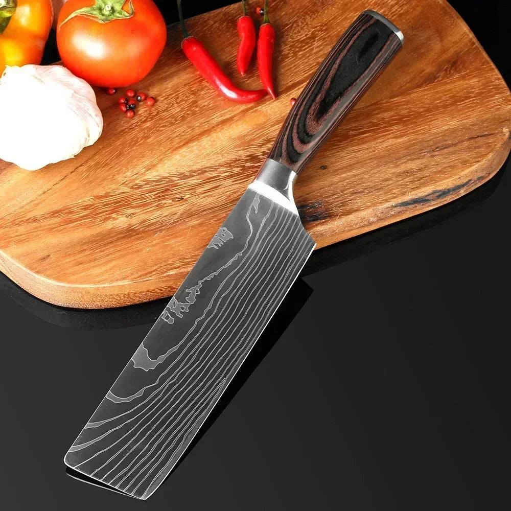 Professional Damascus Kitchen Knives Japanese Santoku Cleaver Slicing Knife Stainless