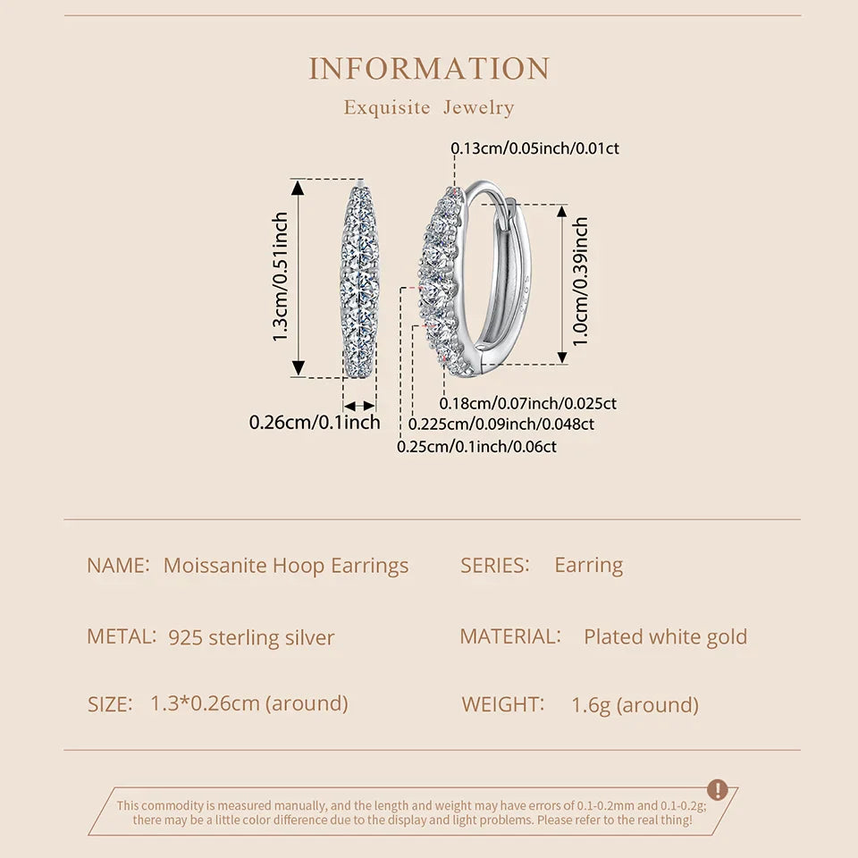 BAMOER Moissanite Huggie Hoop Earrings for Women, 925 Sterling Silver Hypoallergenic Earrings with White Gold Plated MSE092
