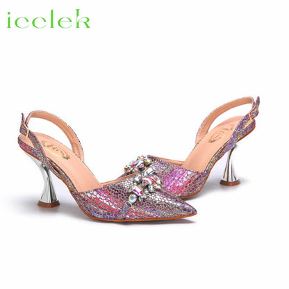 2024 Newest INS Style Colorful Elegant High Heels Nigeria Popular Design African Ladies Shoes And Bag Set for Wedding Party