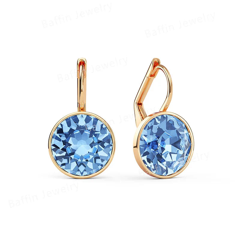 Bella Drop Earring for Women Christmas Birthday Premium Austrian Crystals Round Cut Dangle Silver Gold Color Pierced Jewelry