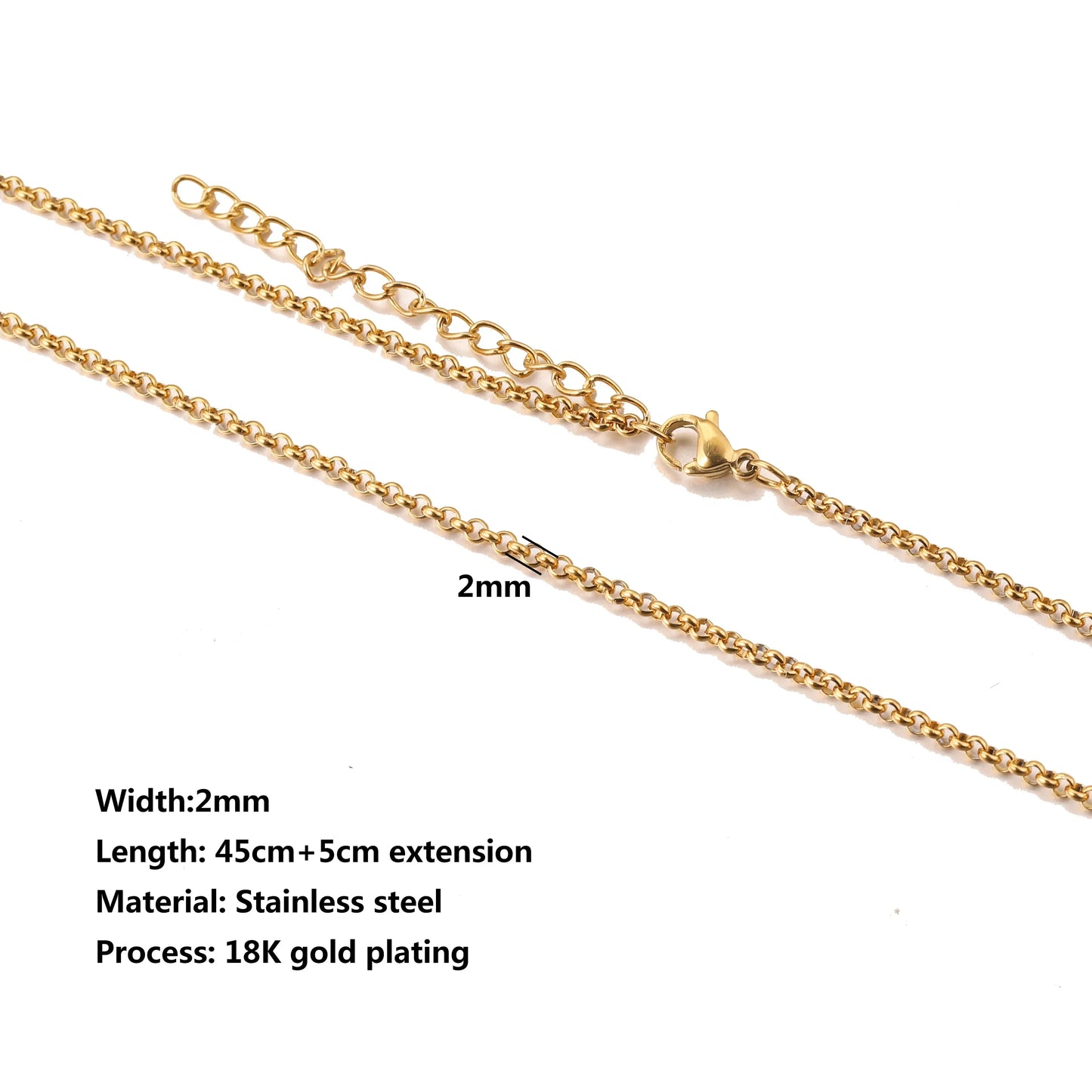5pcs Stainless Steel Bead Chain Cuba Cross O Ripple Chain Necklace Plated Gold 45CM Adjustable Chain Lobster Clasp DIY Necklace