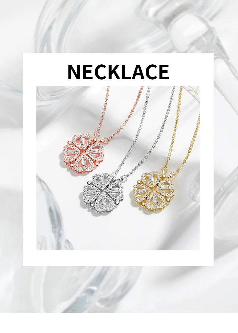 CARLIDANA Transform Luxury Four Leaf Clover Pendant Necklace  Stainless Steel Crystal Gold Color Heart Jewelry for Women Gift