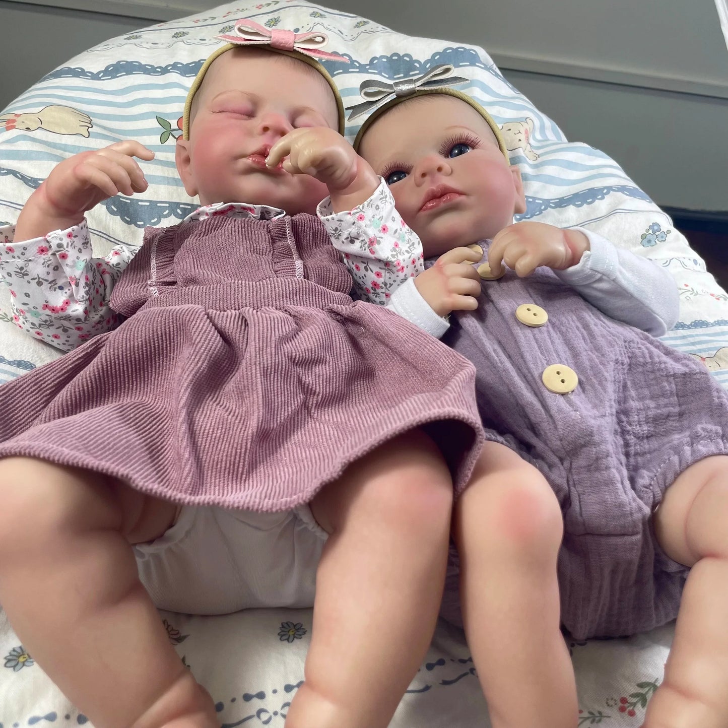50CM Adorable Reborn Baby Dolls LouLou Twins Girl Lifelike Silicone Vinyl Newborn 3D Skin Handmade Toy Christmas Gift