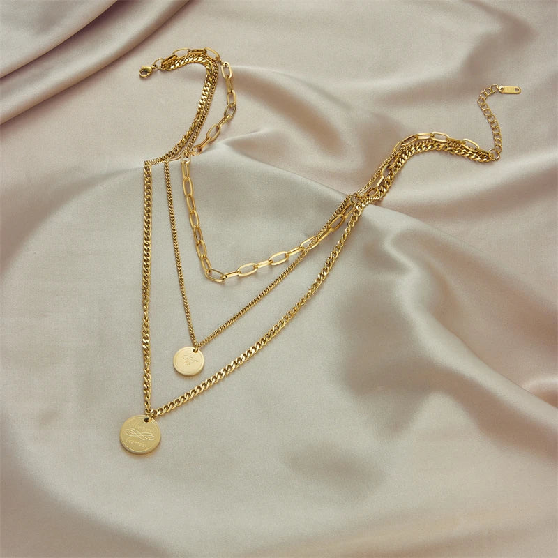 Stainless Steel Geometry Star Moon Butterfly Pendant Multilayer Chain Choker Necklace
