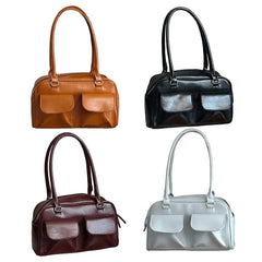 Women Zipper Shoulder Bag Fashion Leather Tote Handbag Casual Retro Satchel Bag