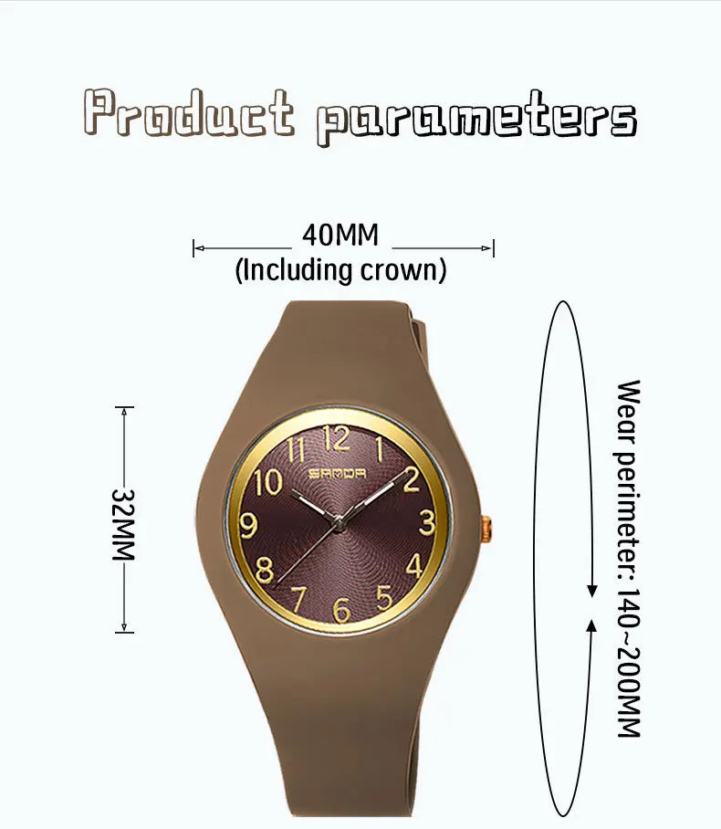 SANDA 6186 Simple Luxury Student Quartz Watch Clock Gift Outdoor Light Silicone Strap Wristwatch for Boy and Girl