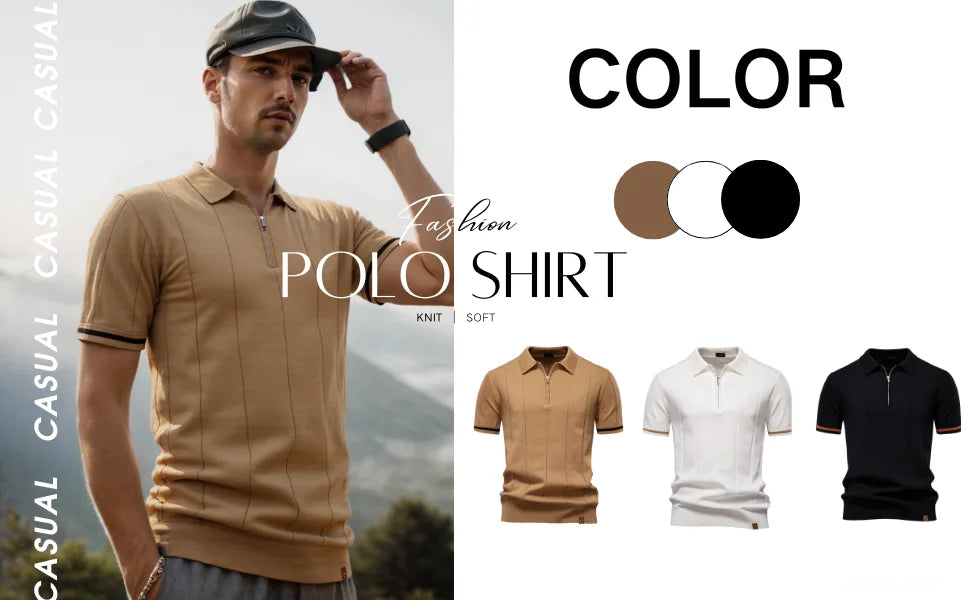 AIOPESON Men's Solid Color Sport Zipper Polo Shirt Athletic Social Polo Shirts for Men Office Slim Fit Polo
