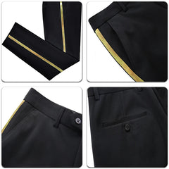 Men's black suit pants Gold leather trim Casual Male Formal Business Office Pants