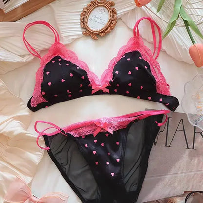 French Simple Lace Non-Underwire Triangle Cup Thin Bra Big Chest Small Top