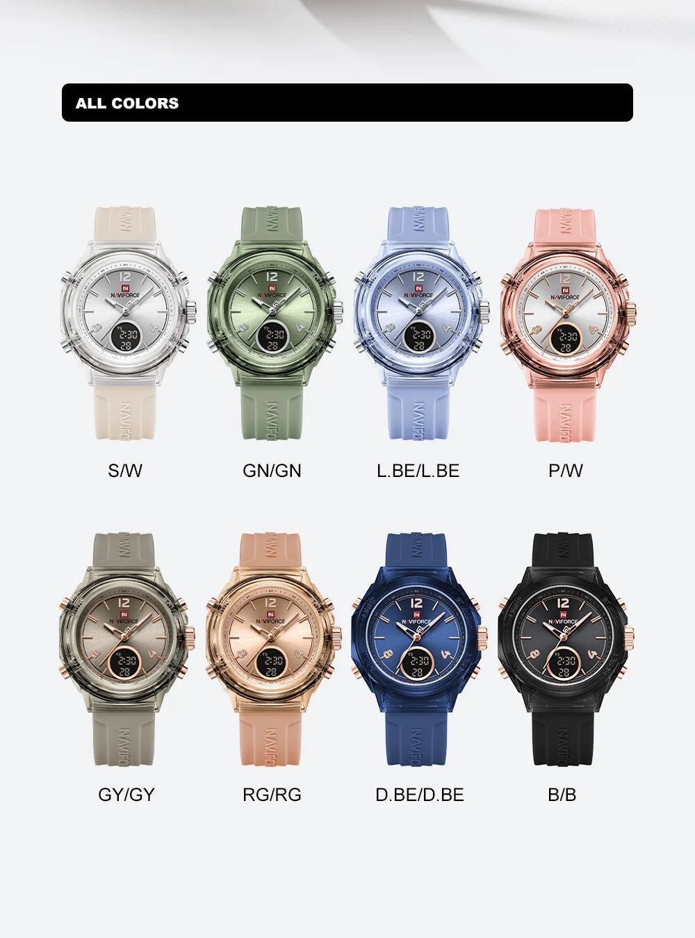 NAVIFORCE Luxury Women's Watch Gold Outdoor Sports Waterproof Watches Dual Time Display Quartz Wristwatches Rubber Digital Clock
