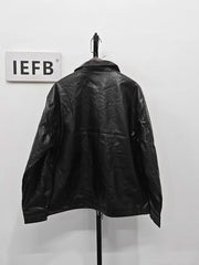 Lapel Men PU Leather Jacket Korean Style Biker Clothing