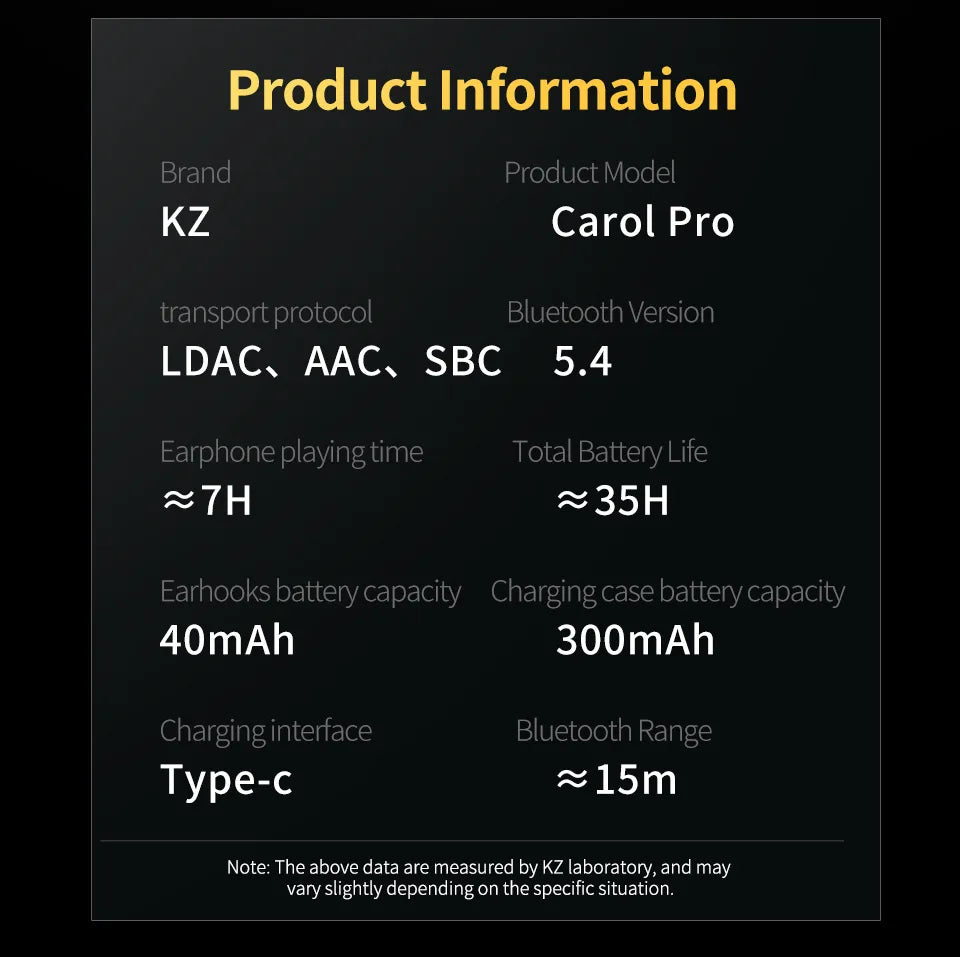 KZ Carol  Pro ANC True Wireless TWS Bluetooth 5.4 Earphone 6 Mics Active Noise Canceling in-Ear waterproof Stereo Earbuds