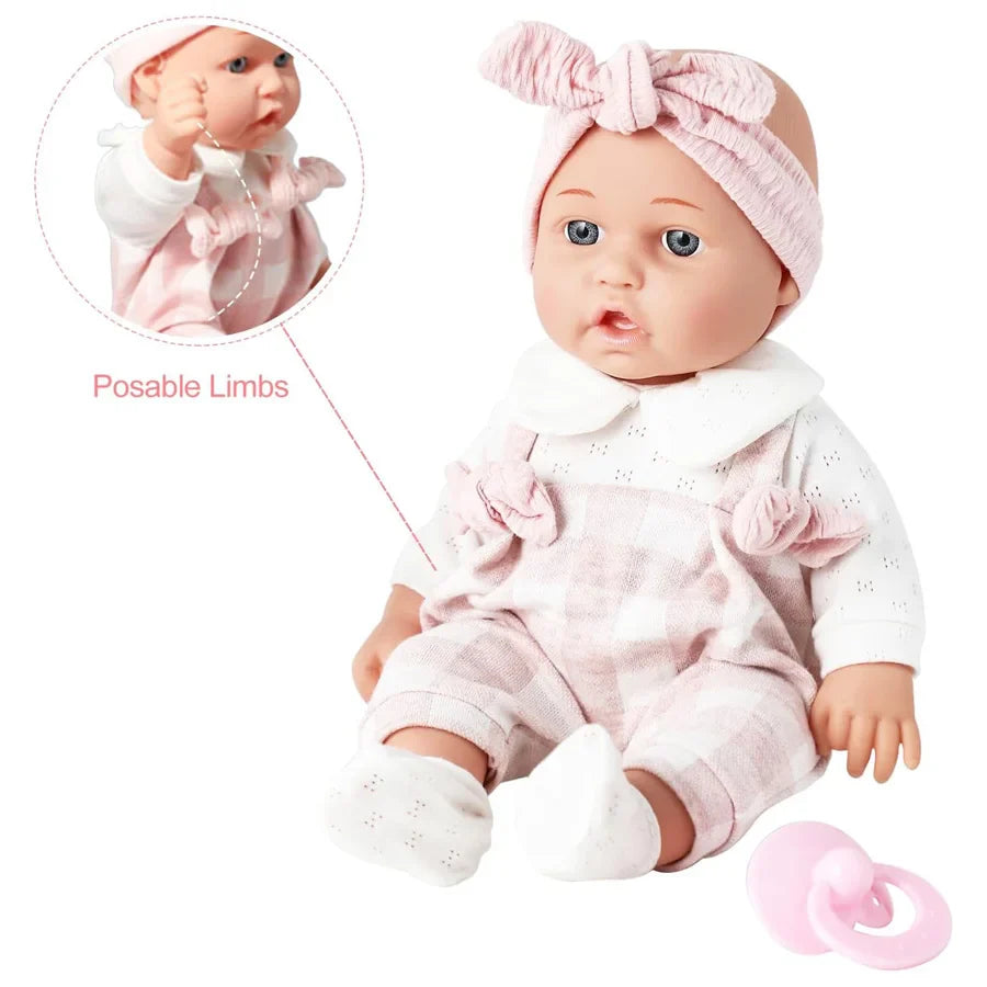 12inch Reborn Baby Dolls With Pink Cloths Pacifier Feeding Bottle Realistic Newborn Doll Vinyl Bebe Doll Toddler Children's Toy