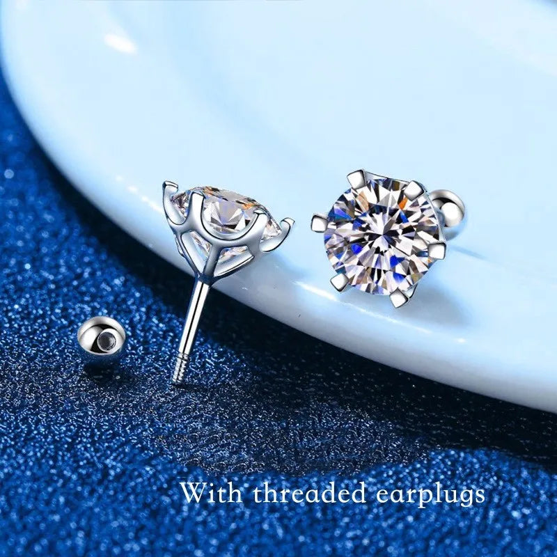 Gica Gema 0.5-2ct Moissanite Screw Stud Earrings D Color 925 Sterling Silver Diamond Earrings For Women Wedding Fine Jewelry