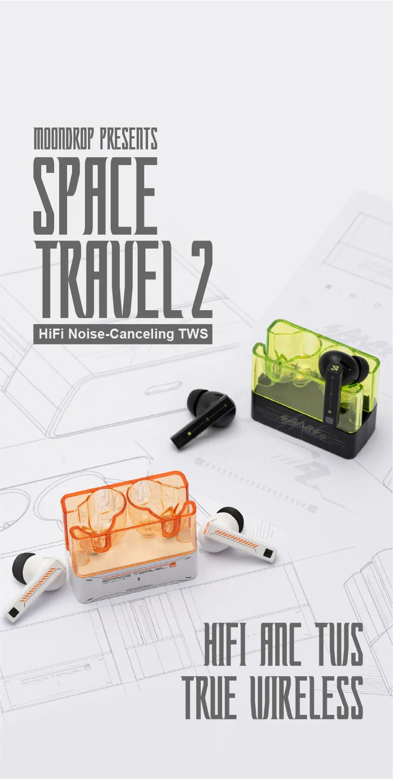 MOONDROP Space Travel 2 HiFi Noise-Canceling TWS wiress earphone Bluetooth 6.0 ANC Low-latency Game Mode SBC/AAC